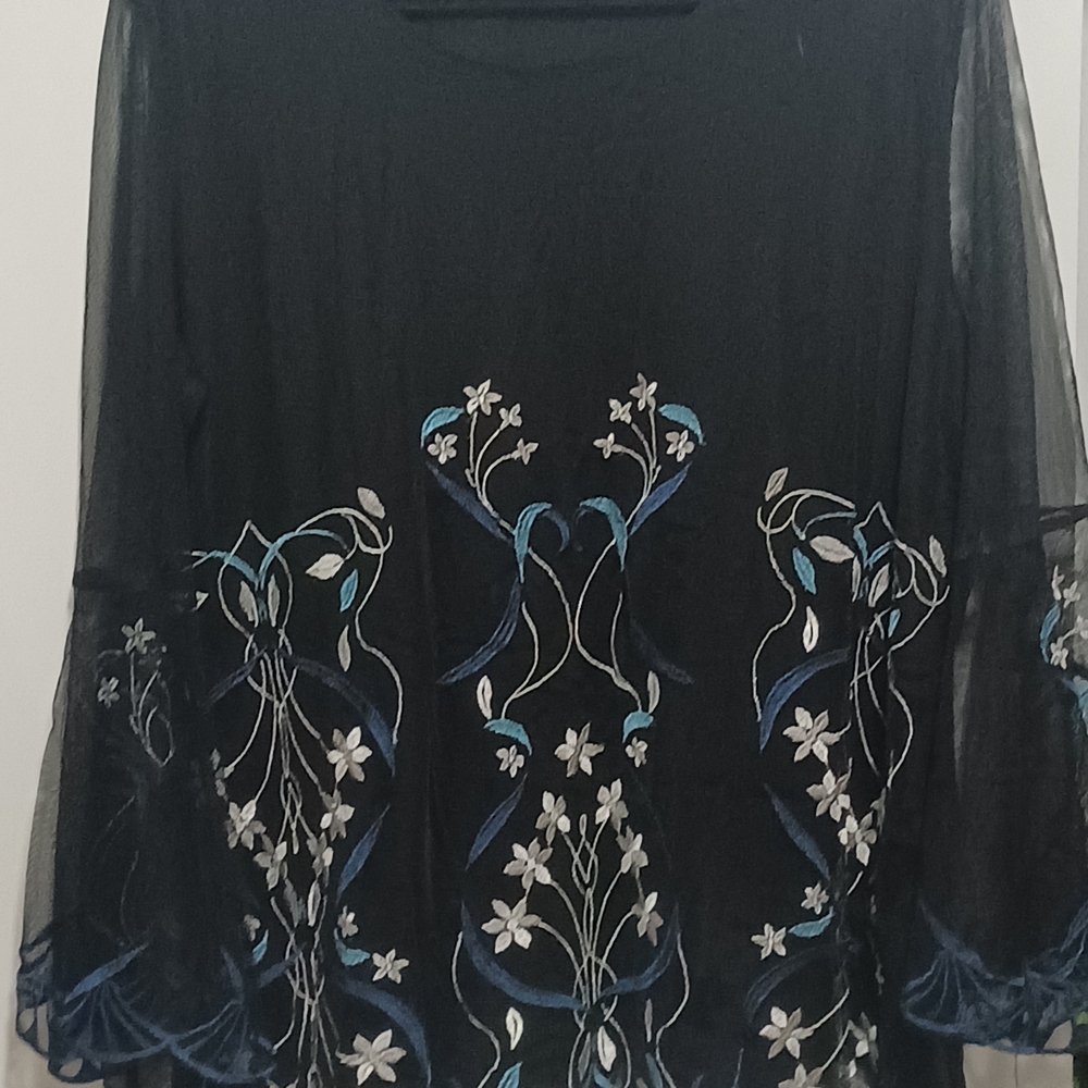 Embroidered Black and Blue Women's Top